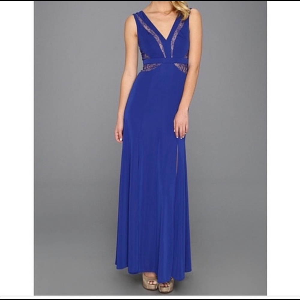 BCBGMaxAzria Royal Blue Lace-Inset Maxi Dress